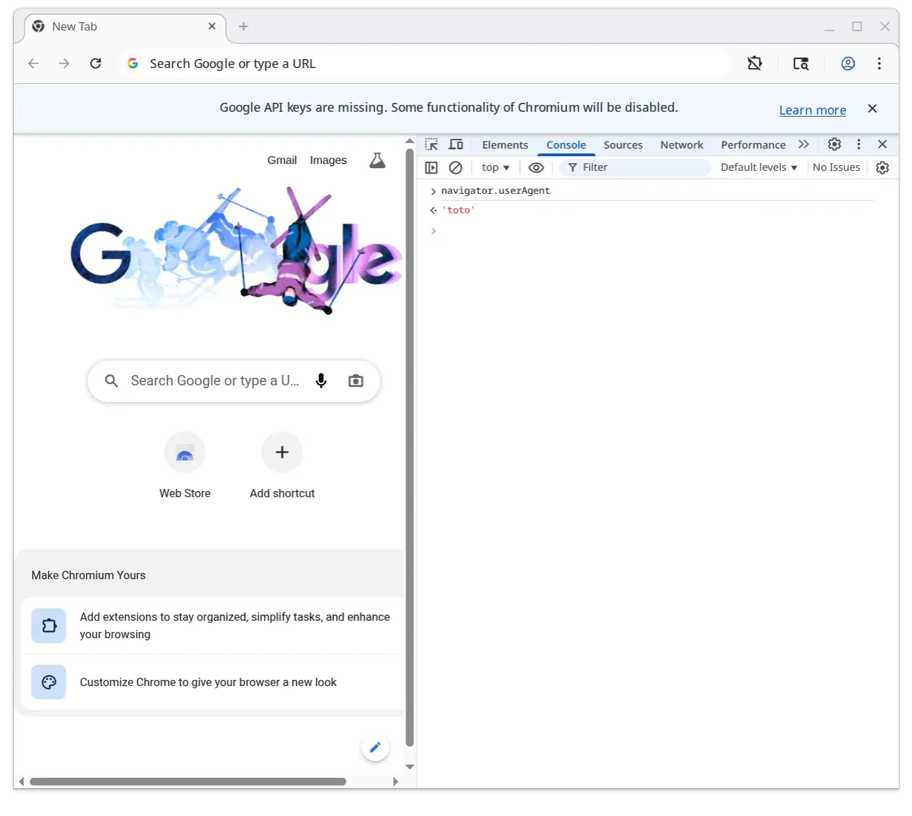 Chromium with navigator.userAgent being toto
